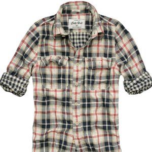 Brand New Mens Soft Cotton Check Plaid Long Sleeve Shirt Beige